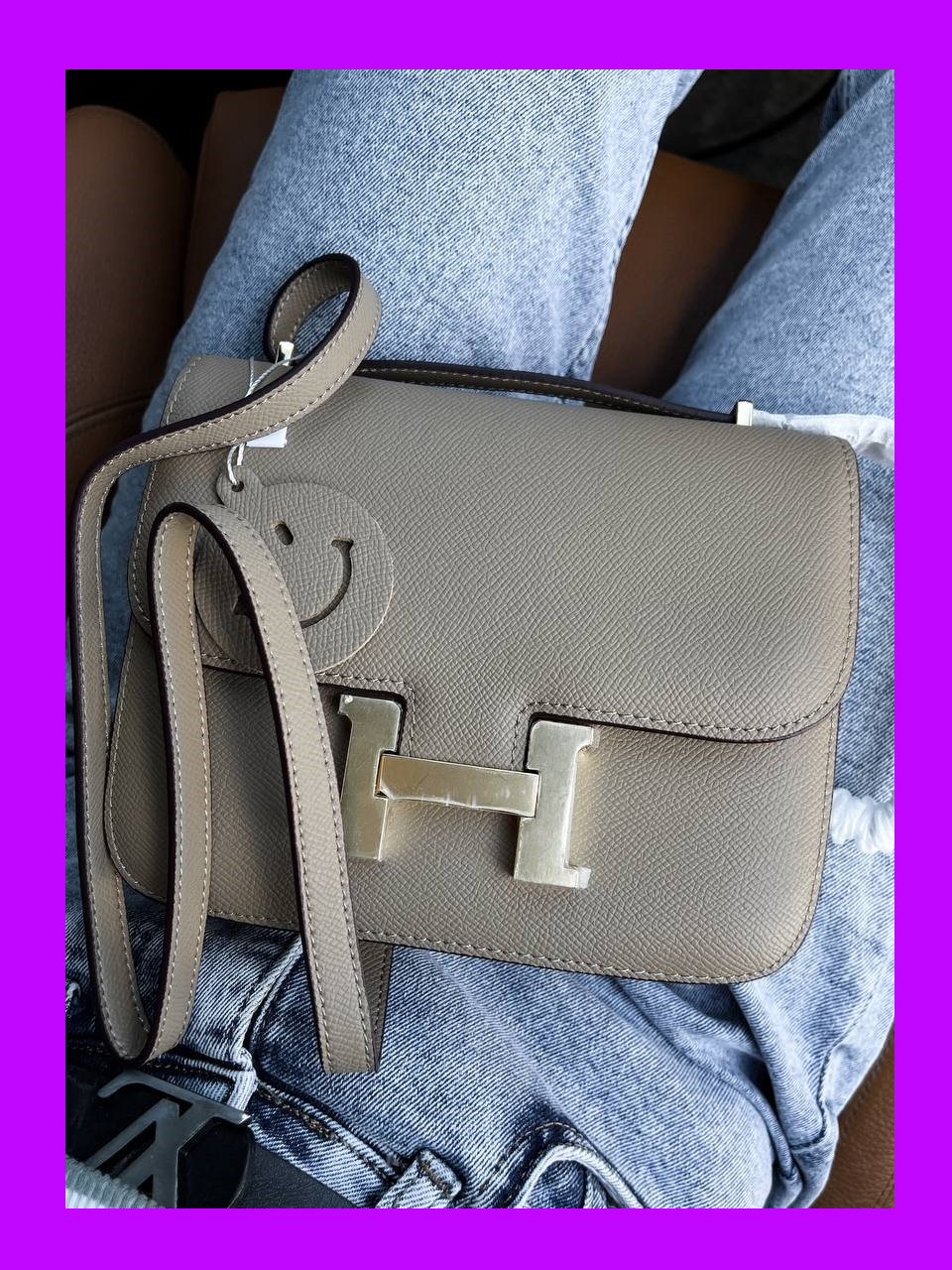 Сумка клатч жіноча ЕРМЕ натуральна шкіра на довгому ремені через плече Сірого кольору, фото 1