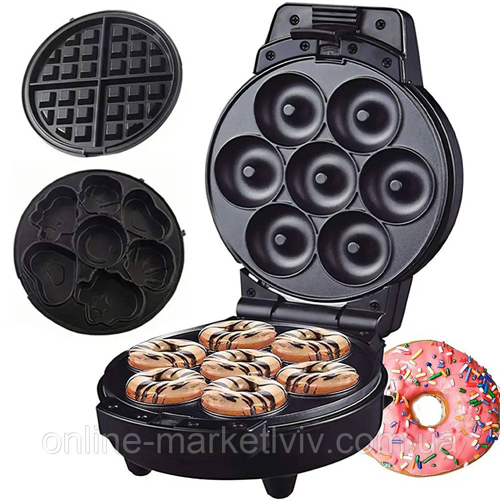 Мультимейкер 3в1, 1800W, RB-2275 / Вафельниця електрична / Бутербродниця / Апарат для пончиків, фото 1