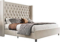 Ліжко двоспальне з квадратним узголів'ям з каретною стяжкою