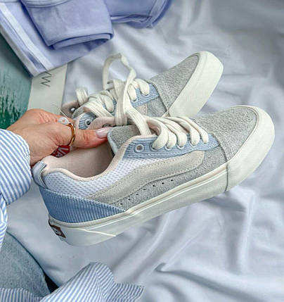 Жіночі кеди Vans KNU School Light Blue кросівки Ванс Кну низькі блакитні з сірим замша текстиль демісезон, фото 1