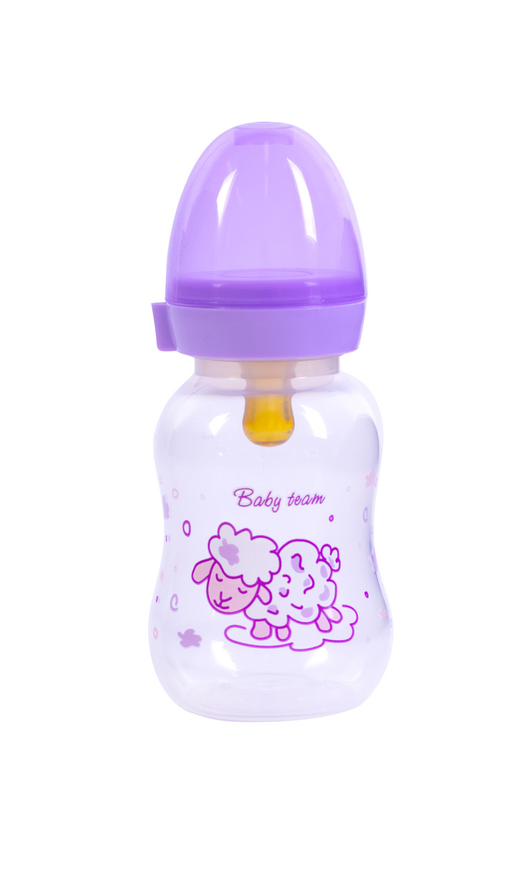 Пляшечка для годування з латексною соскою 0+ Baby team 125 мл Фіолетовий
