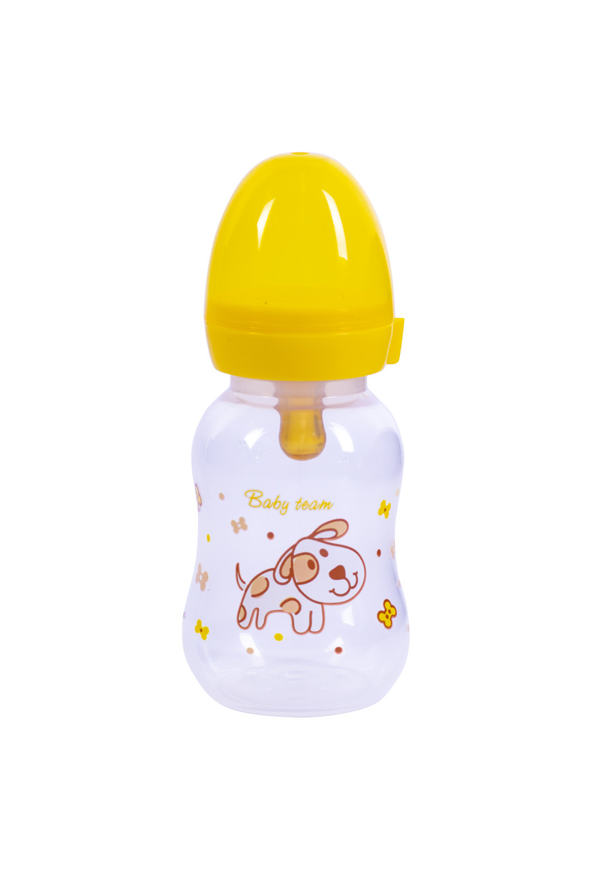 Пляшечка для годування з латексною соскою 0+ Baby team 125 мл Жовтий