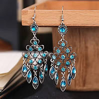 Винтажные серьги - подвески в этническом стиле с голубыми камнями, орнамент 11 0913093