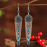 Винтажные серьги - подвески в этническом стиле с голубыми камнями, орнамент 13 0913095