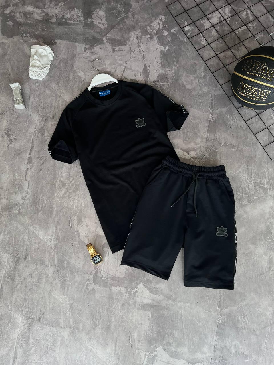 Чоловічий літній костюм Adidas шорти та футболка M1991 чорний, фото 1