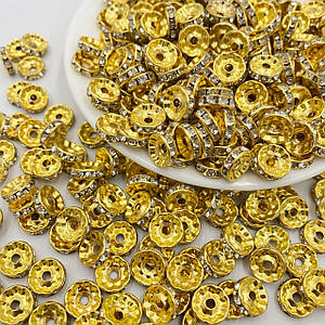 Намистини Розділювачі зі Стразами / Ø-10 мм / Упаковка ≈ 40-45 шт / Золотий Прозорий