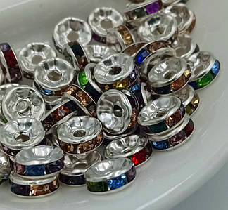 Намистини Розділювачі зі Стразами / Ø-8 мм / Упаковка ≈ 40-45 шт / Срібло Мікс