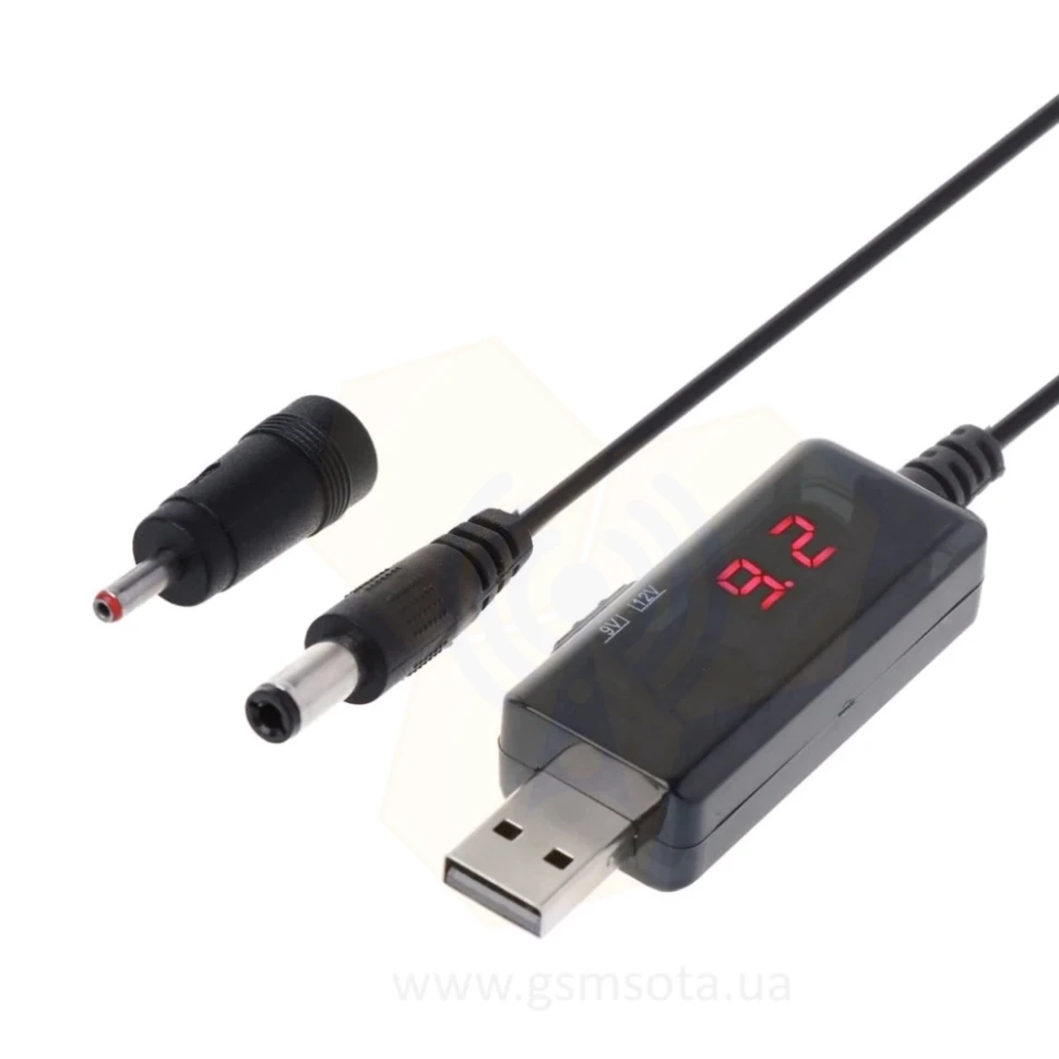 Перетворювач напруги для роутера з 5V на 9V -12V з вольтметром DC (5.5*2.1mm) + перехідник на (4.0*1.7mm)