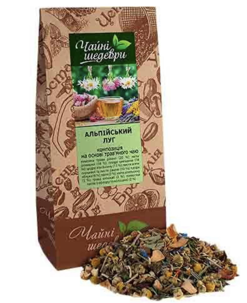 Чай листовий Чайні шедеври Альпійський Луг композиція на основі трав'яного чаю 250 гр., фото 1