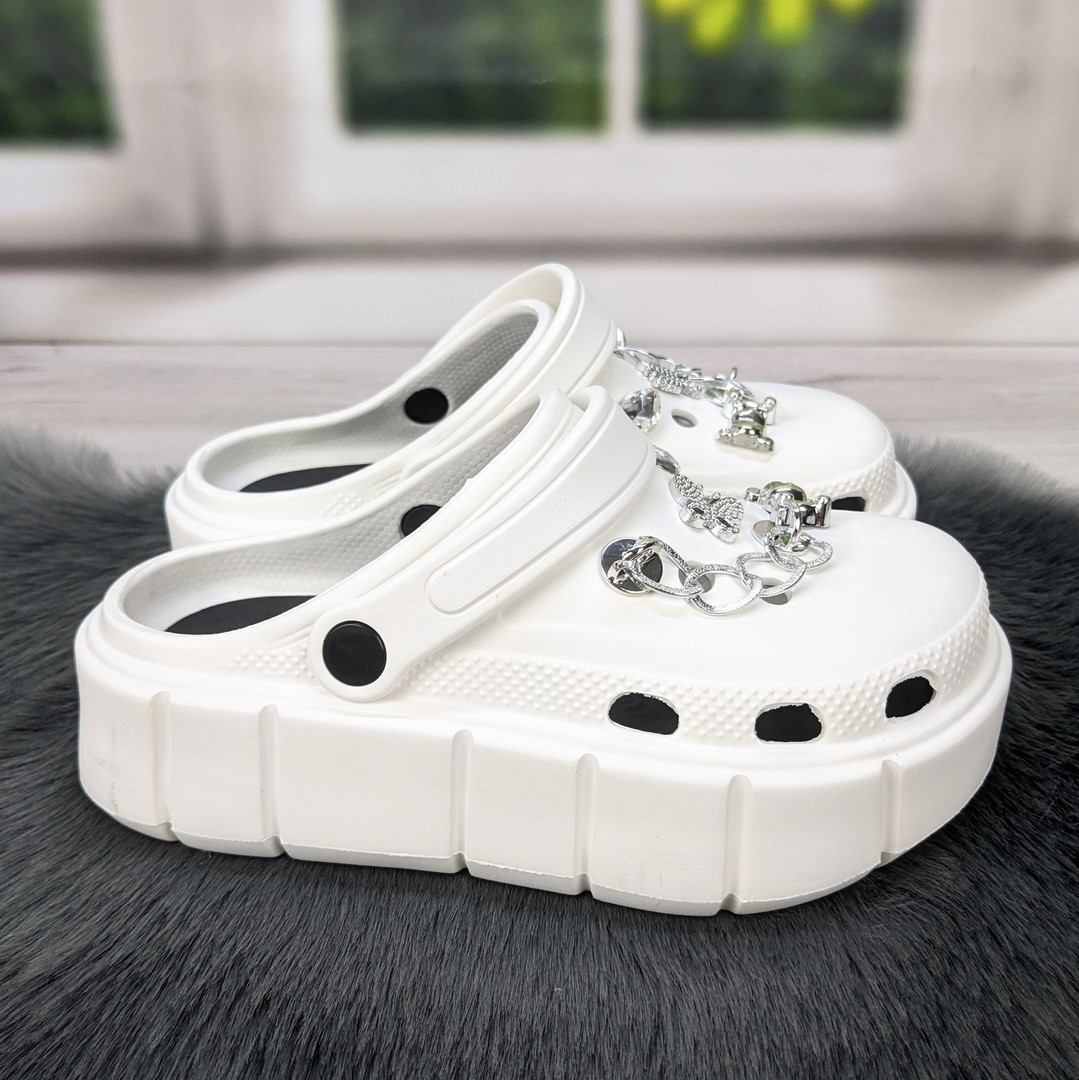 Сабо крокси жіночі на платформі білі з ланцюжком Progress 4369_2, фото 1