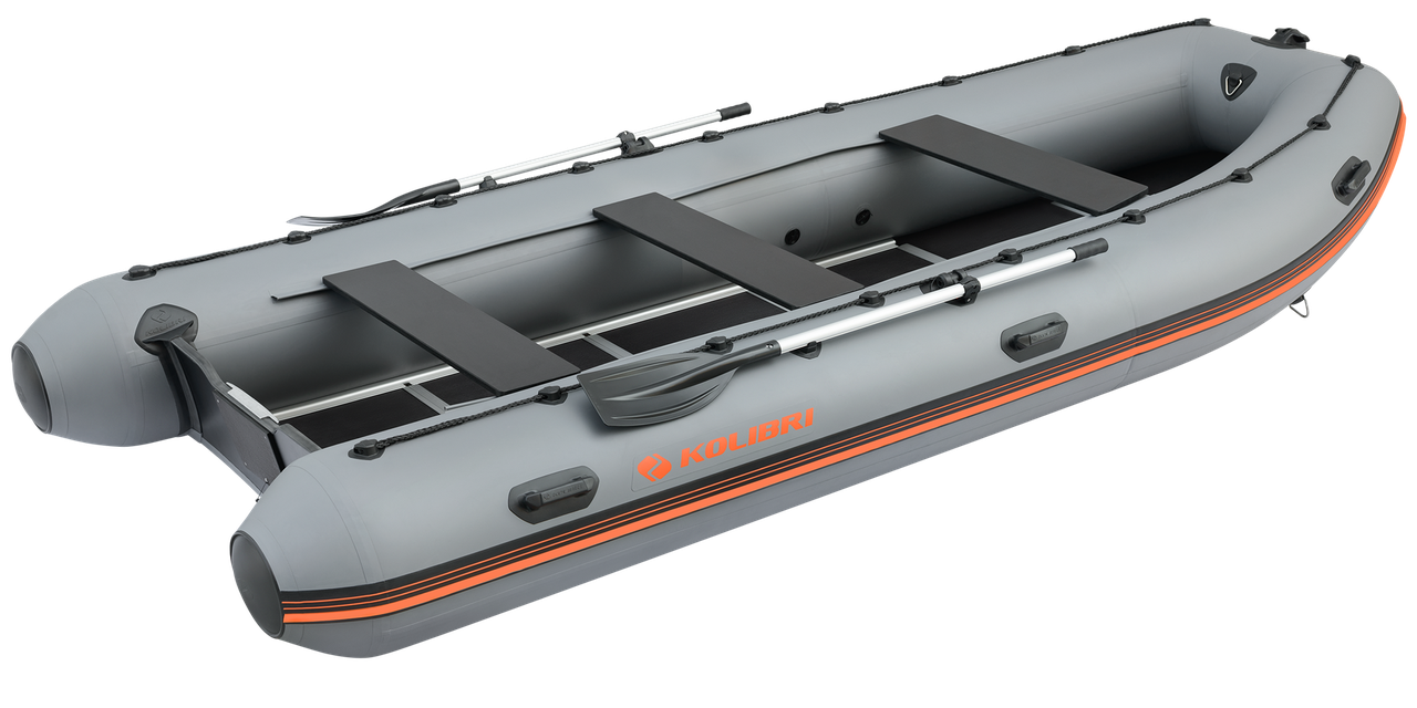 Надувний кільовий човен ПВХ Kolibri КМ-450DSL + фанерний пайол. Купити надувний човен Колібрі 450 під мотор для риболовлі