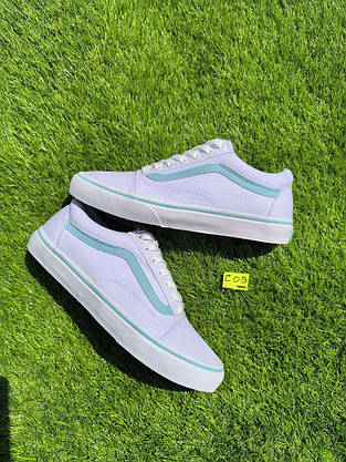 СКИДКА 40 р Кеди БІЛІ з блакитною смугою Vans Old Skool WHITE / Light Blue кросівки 2024 унісекс, фото 3