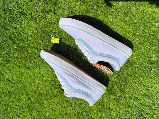 СКИДКА 40 р Кеди БІЛІ з блакитною смугою Vans Old Skool WHITE / Light Blue кросівки 2024 унісекс, фото 6