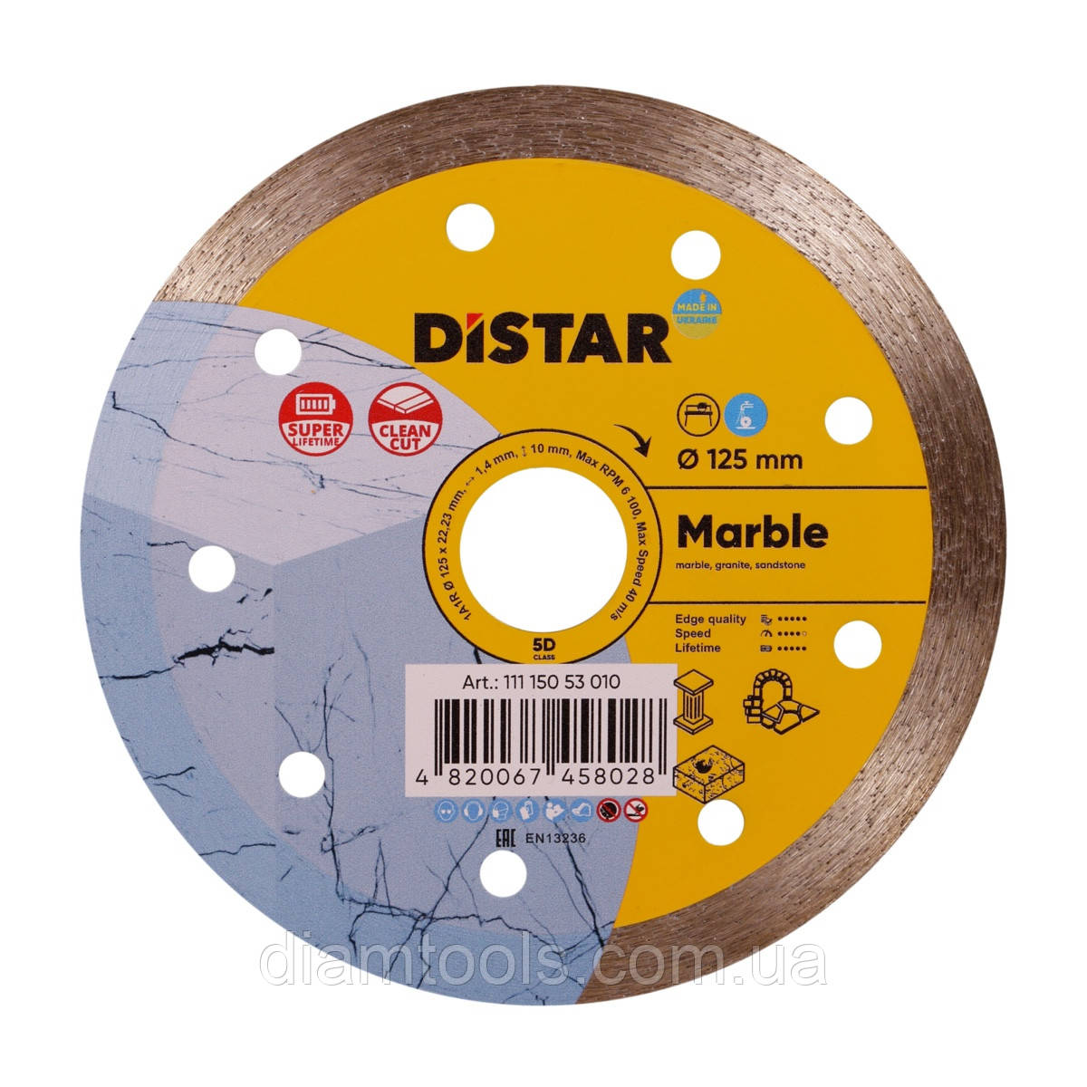 Круг алмазний відрізний по мрамору Distar Marble 125x1.4x10x22.23