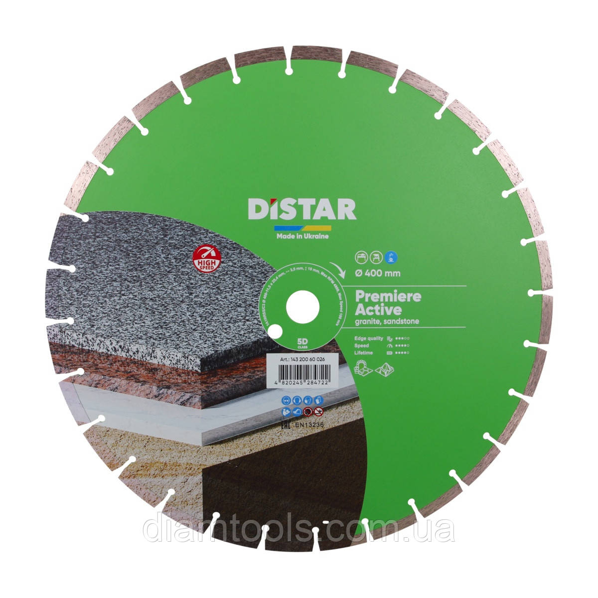 Круг алмазний відрізний по граніту Distar Premier Active 400x3.5/2.5x10x25.4