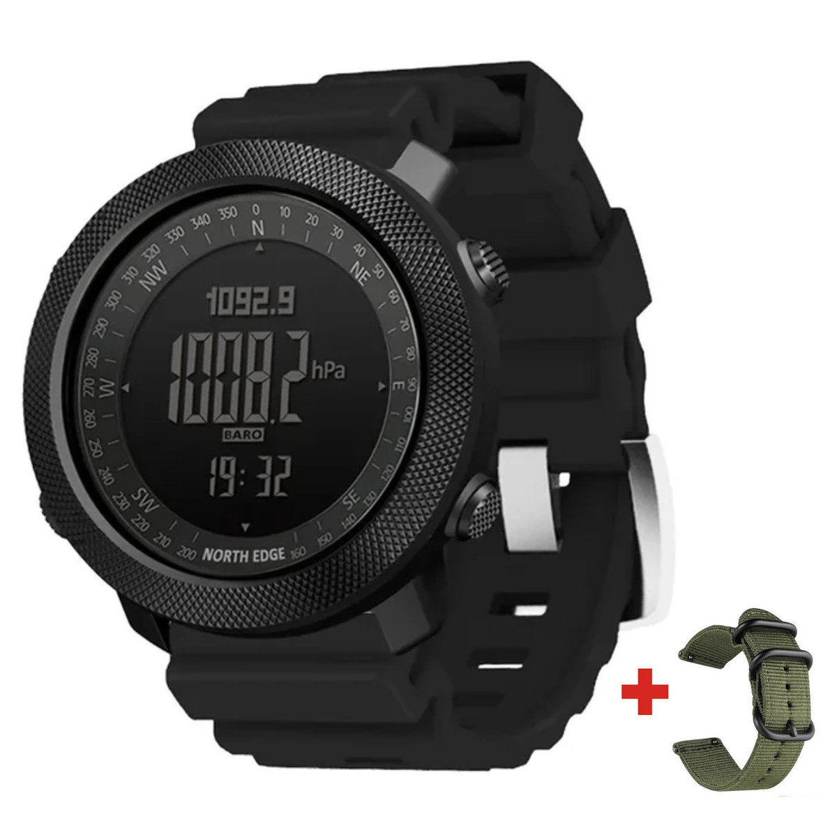 North Edge Чоловічий спортивний водостійкий тактичний з компасом годинник North Edge Apache Rubber 2 ремешка
