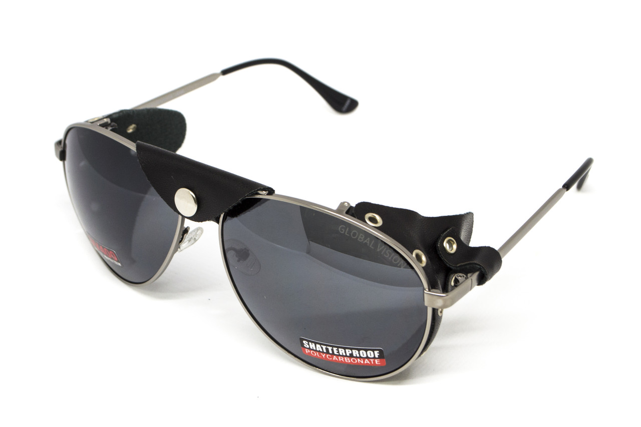 Окуляри захисні Global Vision Aviator-3 (gray), сірі зі з'ємним ущільнювачем із синтетичної "шкіри"