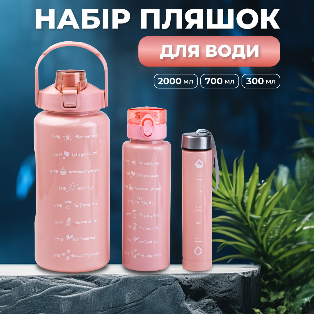 Багаторазова пляшка для води набір 3 в 1 з напувалкою 0.3 (л) 0.7 (л) 2 (л)