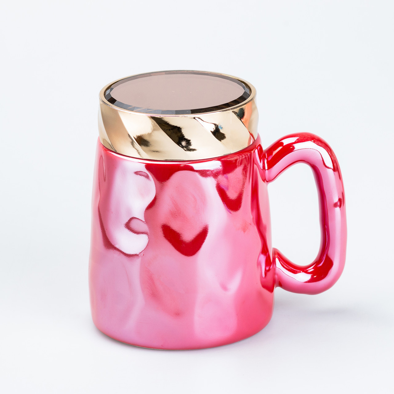 Чашка з кришкою 450 мл керамічна в дзеркальній глазурі Малинова, фото 1
