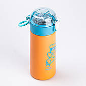 Термос із трубочкою для дітей 380 (мл) металевий Помаранчевий для школярів