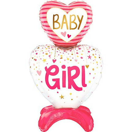 Фольгована кулька серце BABY GIRL на підставці | Рожевий, фото 1