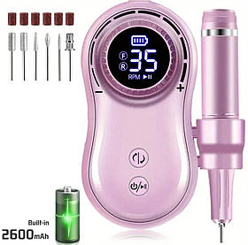 Бездротовий фрезер JF-602 (на акумуляторі 2600 mAh) - 35 000 об./хв., 35 Вт. Рожевий