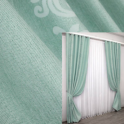 Штори (2шт. 1,4х2,7м.) льон. Колір блакитний. Код 1157ш 39-765