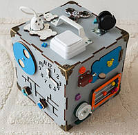 Маленький Бизикуб 23*23*23 Серый детский куб Бизикуб для мальчика Бизиборд