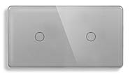 Вимикач сенсорний 2 пости 1DAL | (1+1 сенсор) Сірий Скло, Без Нейтралі (G157D-SW1GX2.SL.GR), фото 2