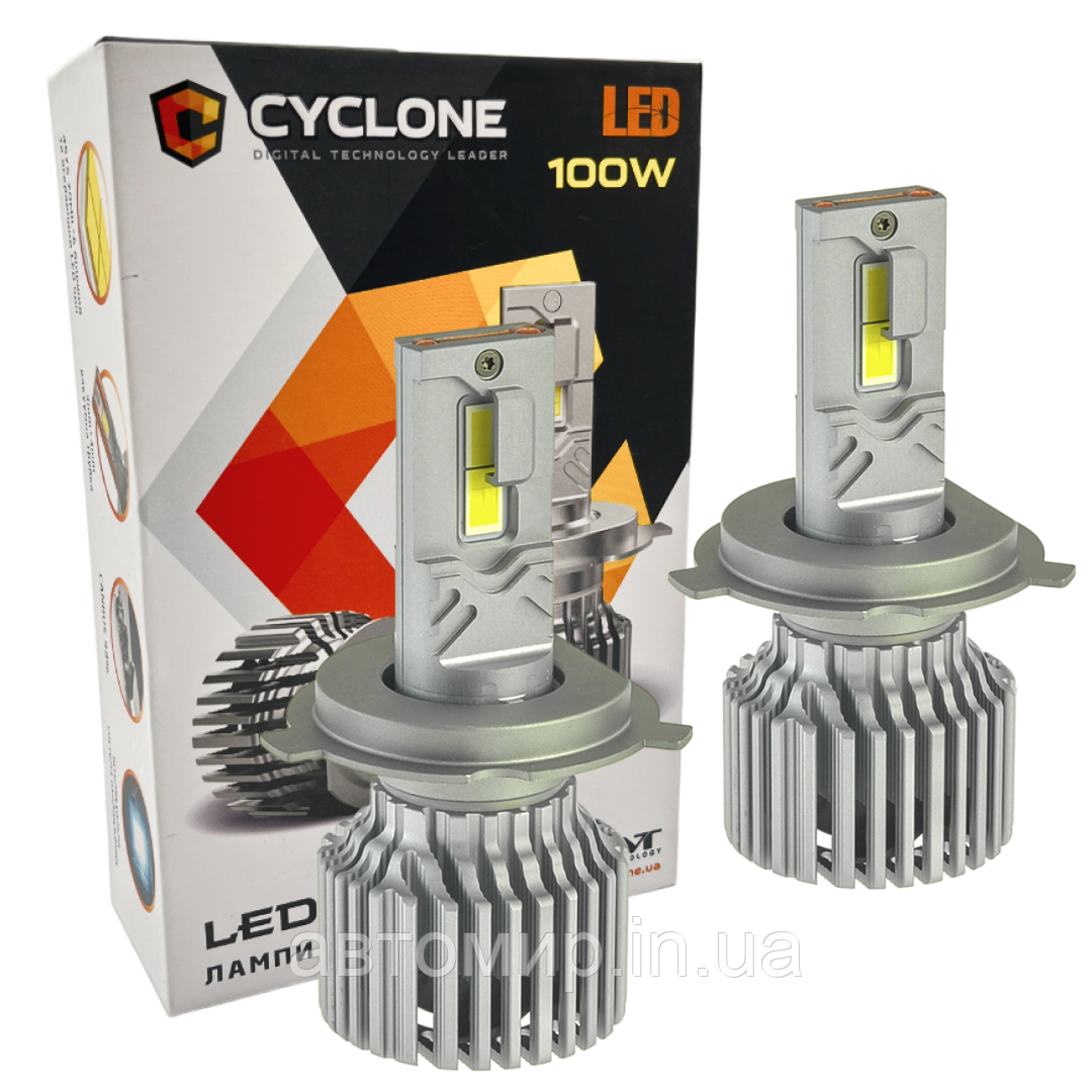 ЛАМПА СВІТЛОДІОДНА ДЛЯ ФАР CYCLONE LED H4/H19 H/L 5700K 18000LM TYPE 41 2 ШТ КОМПЛЕКТ, фото 1