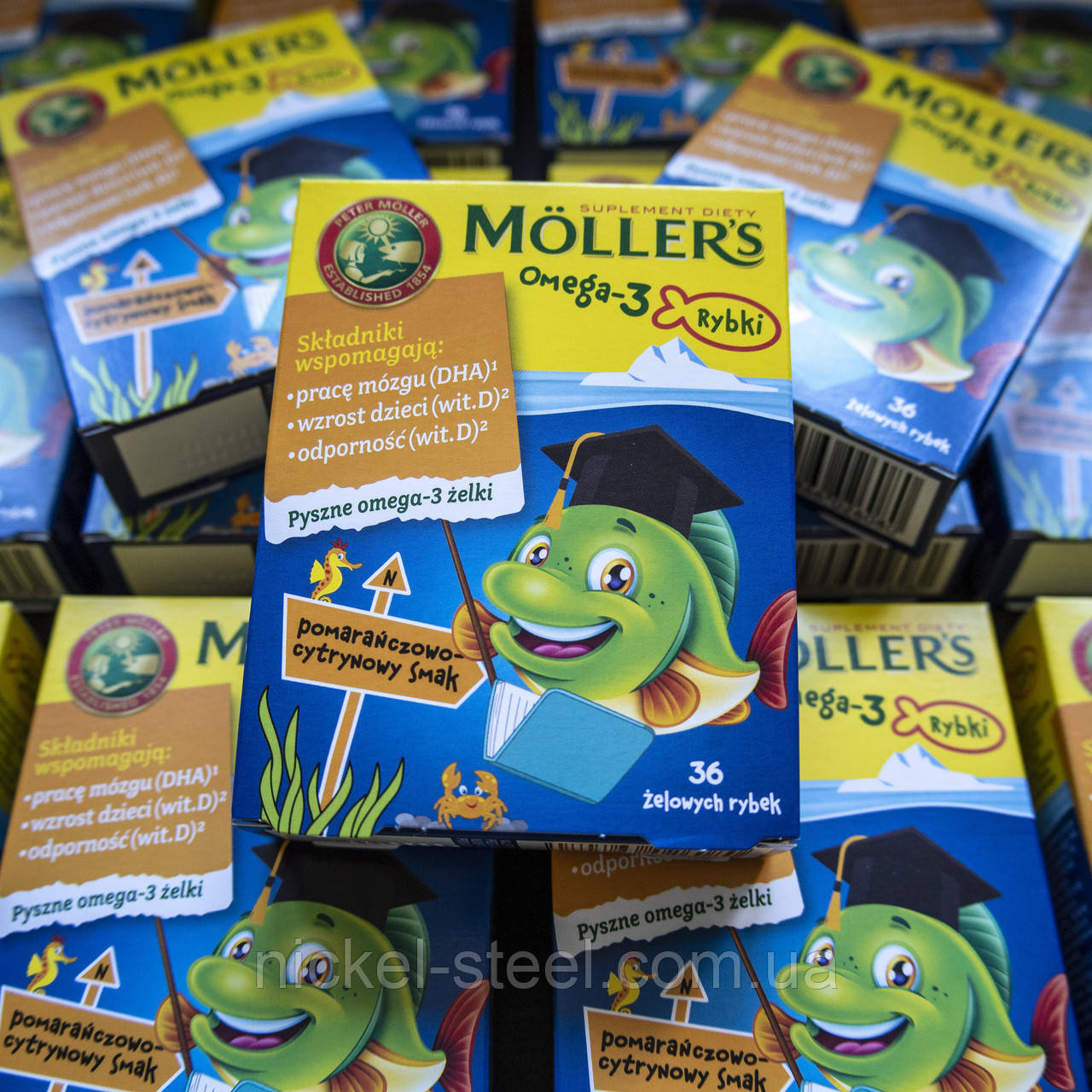 Дитячій риб'ячий жир MOLLERS Моллерс Omega-3 рибки зі смаком апельсина 36 шт Норвегія, фото 1