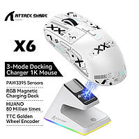 Ігрова мишка Attack Shark X6 White 26000DPI PAM3395 Wireless Bluetooth із зарядною базою