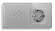 Сенсорний Wi-Fi + BLE вимикач (1кл.) + Розетка (1 шт.) 1DAL | Сірий Скло (G157D-SW1G.WF-ST.GR), фото 3