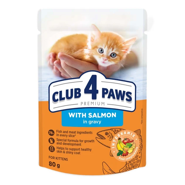 Club 4 Paws Premium Клуб 4 лапи вологий корм для кошенят, лосось у соусі 80ГРх24ШТ