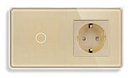 Сенсорний Wi-Fi + BLE вимикач (1кл.) + Розетка (1 шт.) 1DAL | Золото Скло (G157D-SW1G.WF-ST.GD), фото 2