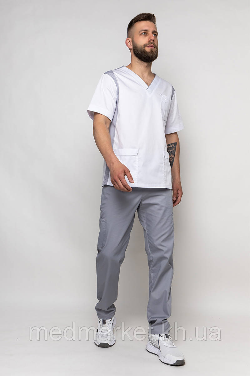 Медичний костюм Манхеттен з штанами Практик. Білий / дим