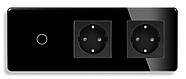 Сенсорний вимикач (1кл.) + Подвійна розетка 1DAL | Чорний, Скляна панель (G228D-SW1G-STX2.BL), фото 2