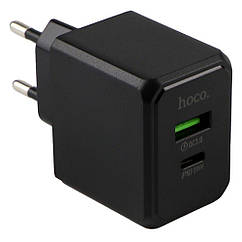 Мережевий зарядний пристрій Hoco CS14A 1 USB-C/1USB PD/QC 20W+Type-C to Lightning Колір Чорний