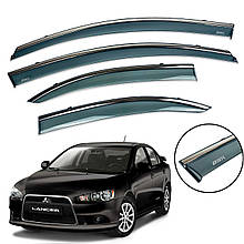 Дефлектори вікон (вітровики) Mitsubishi Lancer 10 2008-2016 з Хром полоскою накладні (DEFL)