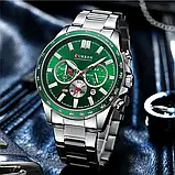 Чоловічий кварцовий годинник Curren 8418 Silver-Green з календарем та секундоміром, фото 4