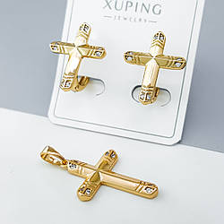 Набір "Хрестики" з візерунком та камінням, медичне золото Xuping 18К