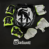 Комплект захисту для дітей і підлітків, шолом без регулювання розміру, налокітники, наколінники, рукавички + ШЛЕМ, фото 2