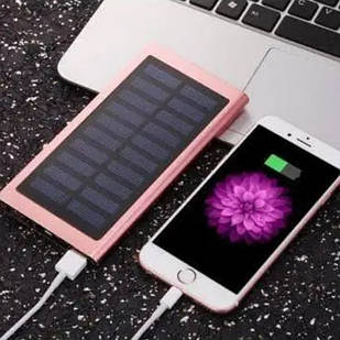 Power bank 20000mAh із сонячною панеллю Solar Charger Рожевий