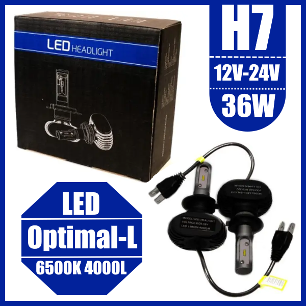 Світлодіодні LED-лампи для авто H7 12 V-24 V S1 6500 K 4000L 36W діод CSP радіатор