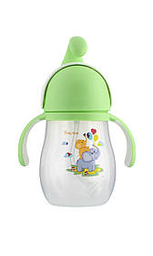Поїльник з силіконовою трубочкою та ручками 9+ Baby team 320 мл Зелений