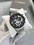 Чоловічий кварцовий годинник Curren 8395 Silver-Black з календарем та секундоміром, фото 4