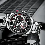 Чоловічий кварцовий годинник Curren 8395 Silver-Black з календарем та секундоміром, фото 5