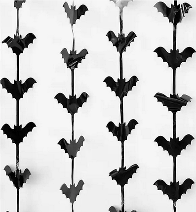 Шторка для фотозони з дощику (фольгована) Кажани Halloween | Чорний 1х2м, фото 1