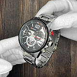 Чоловічий кварцовий годинник Curren 8395 Silver-Black з календарем та секундоміром, фото 7