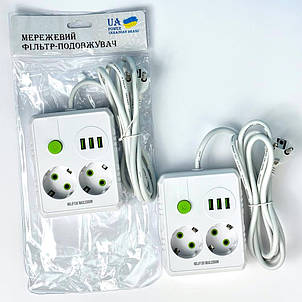 Мережевий фільтр живлення UA Power F13U на 2 розетки + 3USB 2 метри, фото 3